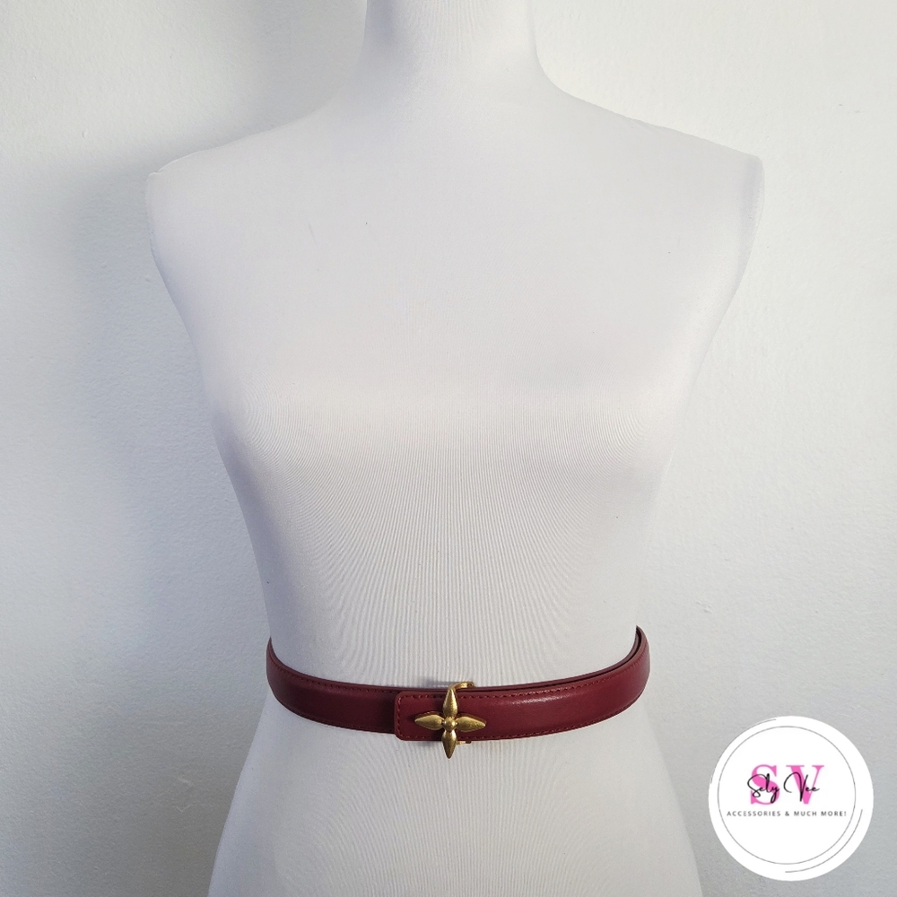 Burgundy Belt With Gold Star Buckle
